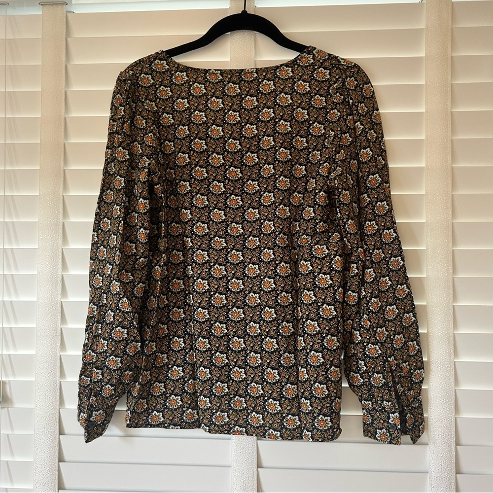 LOFT Top Floral Long Sleeve Brown XS - Picture 4 of 6